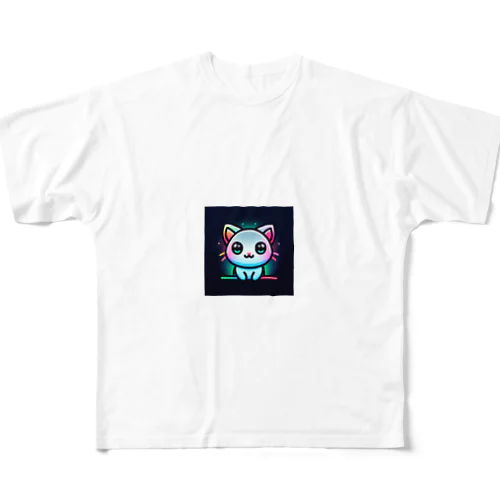 ネオン系の可愛い猫 All-Over Print T-Shirt