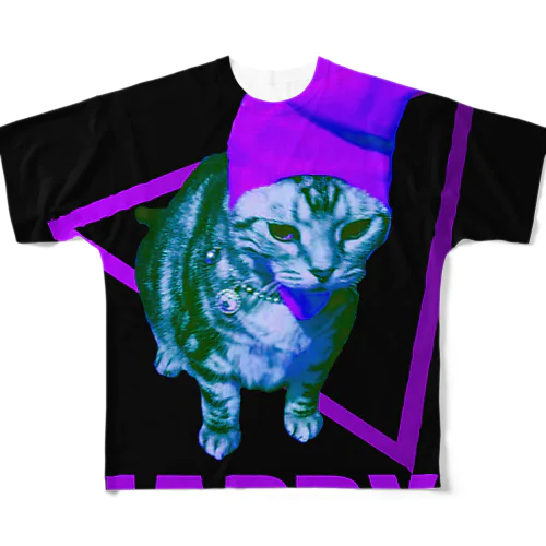 「幸せ？」のアメショのドラ猫ちゃん（18） フルグラフィックTシャツ