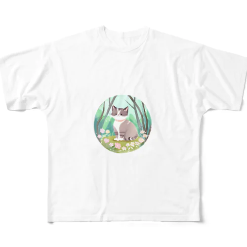 水彩猫 フルグラフィックTシャツ