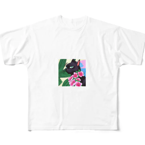 黒猫 アロハ All-Over Print T-Shirt