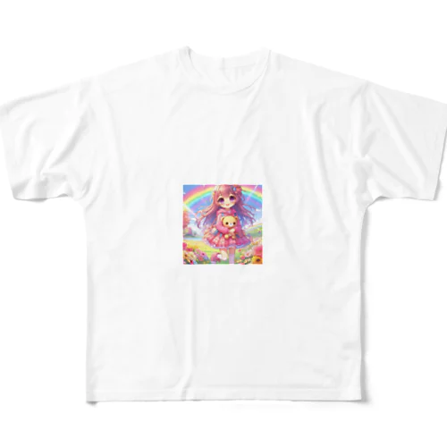 ロリ　少女　ピンク髪 フルグラフィックTシャツ