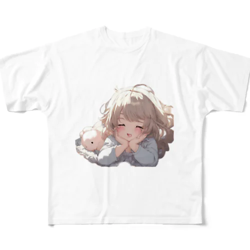 眠れない夜の可愛い少女 All-Over Print T-Shirt