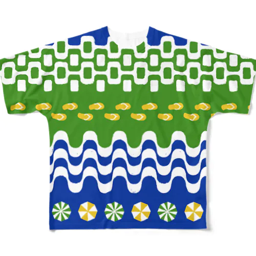 ビーチ日和（ブラジル国旗） フルグラフィックTシャツ