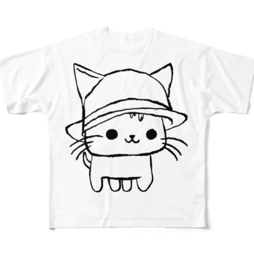 落書き帽子猫 フルグラフィックTシャツ