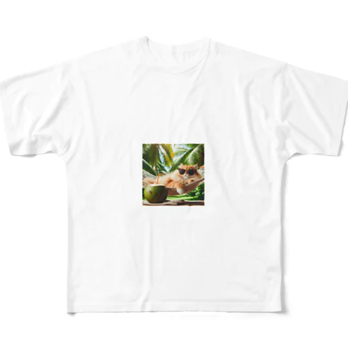 夏に可愛いバカンス猫さん All-Over Print T-Shirt