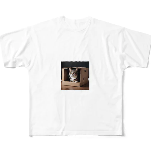 ダンボール猫 フルグラフィックTシャツ