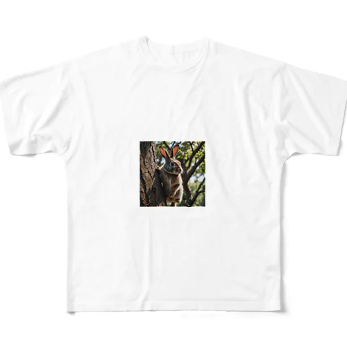 木登りウサギ フルグラフィックTシャツ