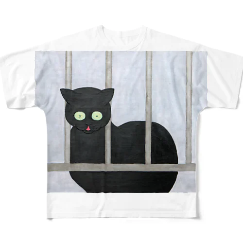 わざわざこちらを見る黒猫 フルグラフィックTシャツ