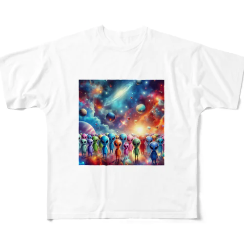 神秘な宇宙　銀河に広がる宇宙人たち All-Over Print T-Shirt