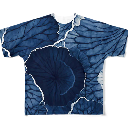 爽やか藍染 蓮の葉 フルグラフィックTシャツ