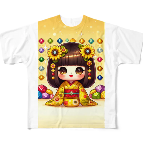 キラキラ花ミックスこけしちゃん All-Over Print T-Shirt