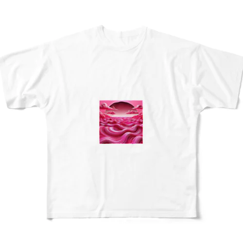 ホットピンクの海 フルグラフィックTシャツ