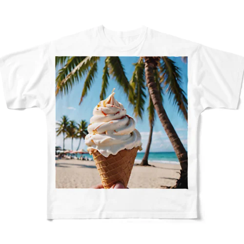 アイスクリームとヤシの木の夏 フルグラフィックTシャツ