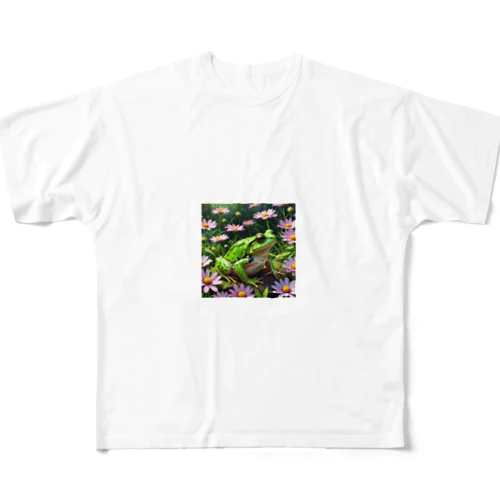 コスモスの上で休憩するアマガエル All-Over Print T-Shirt