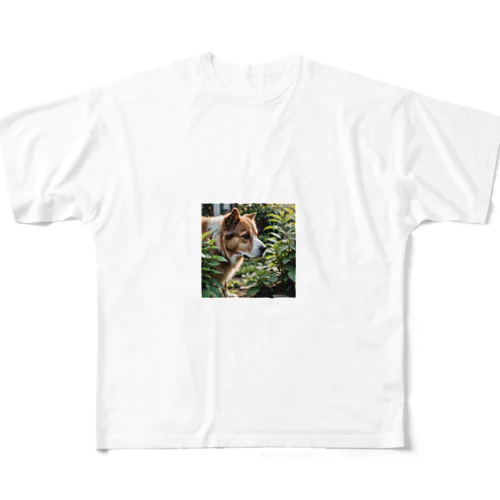 草と犬 All-Over Print T-Shirt