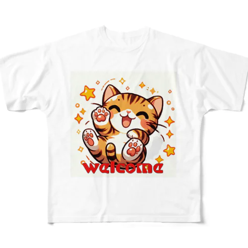 楽しく笑う肉球の猫ちゃん All-Over Print T-Shirt