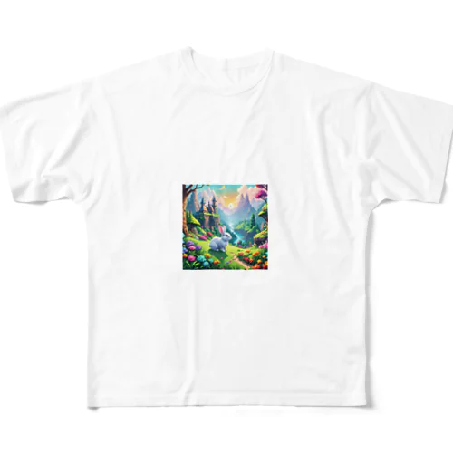魔法の国の白ウサギ All-Over Print T-Shirt