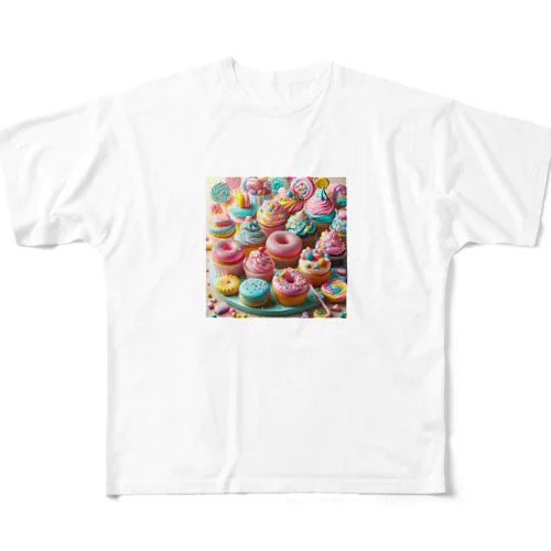 甘くて美味しそうな洋菓子 フルグラフィックTシャツ