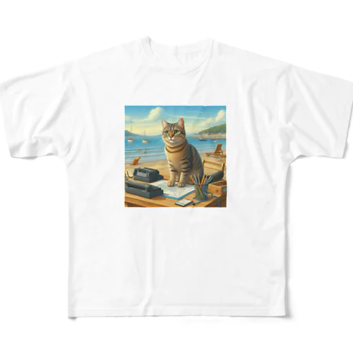 海辺の仕事猫 All-Over Print T-Shirt