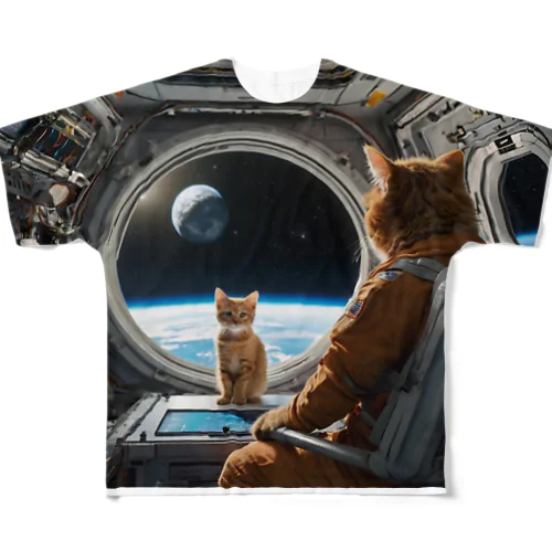 説教されている子猫 フルグラフィックTシャツ