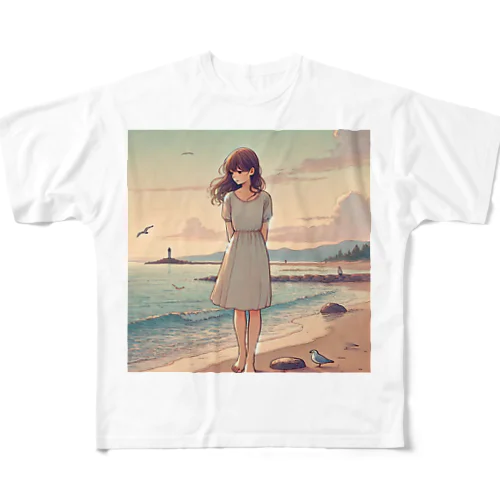 海辺の女の子 All-Over Print T-Shirt