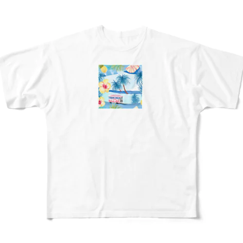ハイビスカスとトロリー All-Over Print T-Shirt