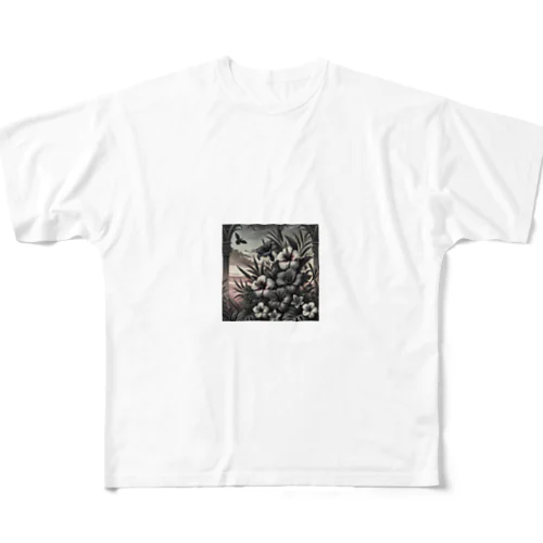 ゴシック風なトロピカルフラワー All-Over Print T-Shirt