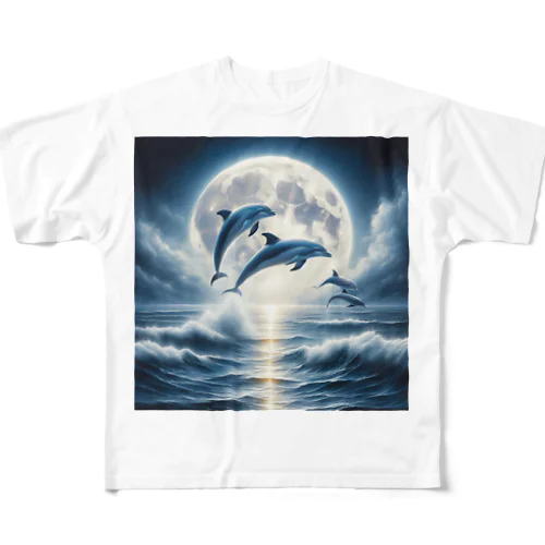 イルカと月 フルグラフィックTシャツ
