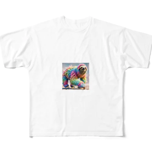 レインボーアニマルなまけもの All-Over Print T-Shirt