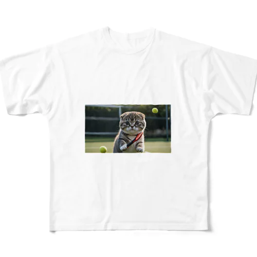 猫とテニス フルグラフィックTシャツ