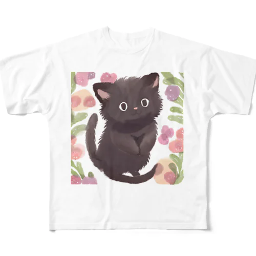 猫の黒ちゃん フルグラフィックTシャツ