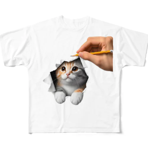 猫が出てくる フルグラフィックTシャツ