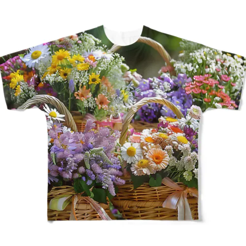 華やかな花が入った花かご　なでしこ1478 フルグラフィックTシャツ