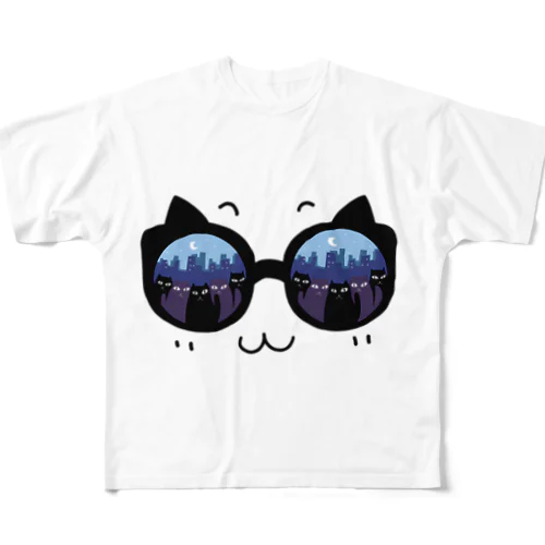 もう猫しか見えないサングラス　（黒） All-Over Print T-Shirt