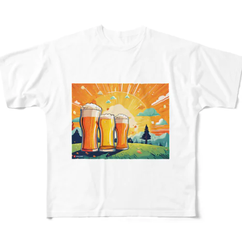 夏到来ビールグッズ！Beerで皆で盛り上がろう！ フルグラフィックTシャツ