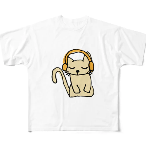 聞く耳ねこ フルグラフィックTシャツ