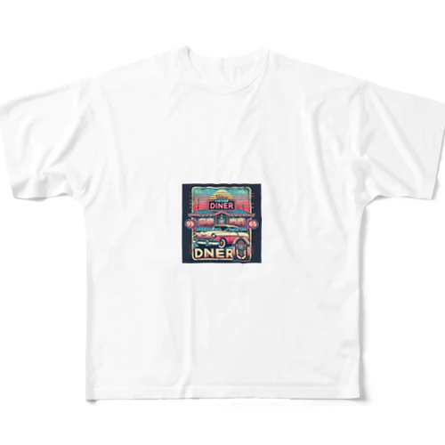 クラシックカーとレトロなダイナーのデザイン All-Over Print T-Shirt