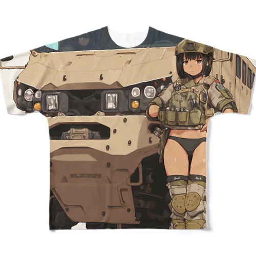 女性自衛官がジープに乗って救援活動に来ている姿。kouchan 1616 フルグラフィックTシャツ