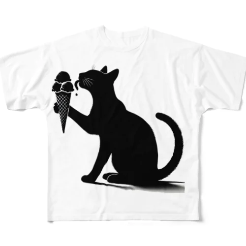 アイスを舐める猫 All-Over Print T-Shirt