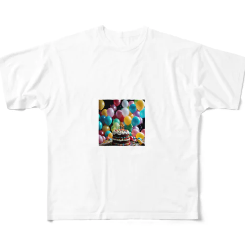 カラフル風船とバースデーケーキ All-Over Print T-Shirt