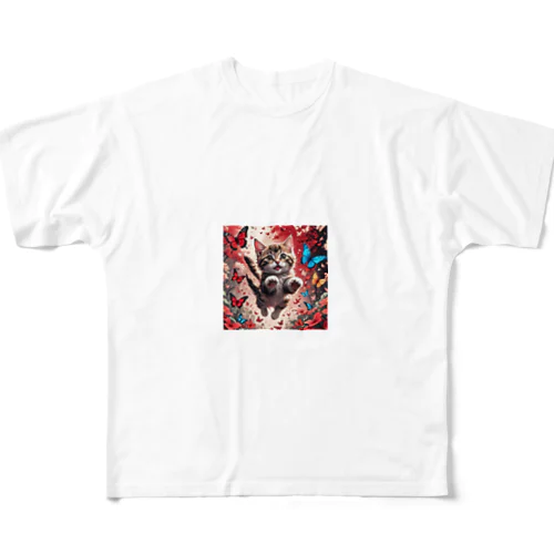 蝶々と遊ぶキトン All-Over Print T-Shirt