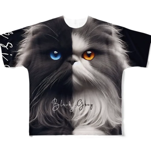 Persian cat　Black&Gray All-Over Print T-Shirt