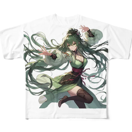 碧の髪の少女 フルグラフィックTシャツ