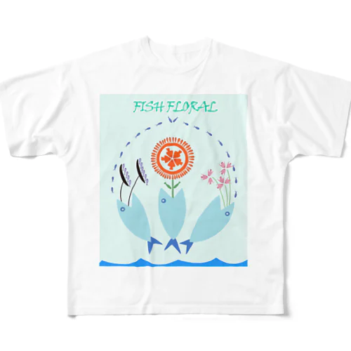 FISH FLORAL (魚の花かご） フルグラフィックTシャツ