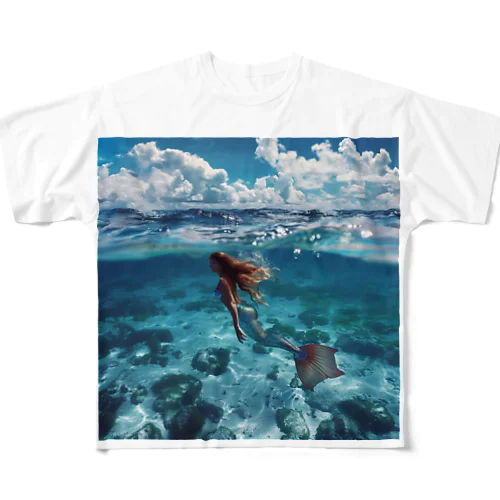 モルジブの大海原で人魚が泳いでいますsanae2074 All-Over Print T-Shirt