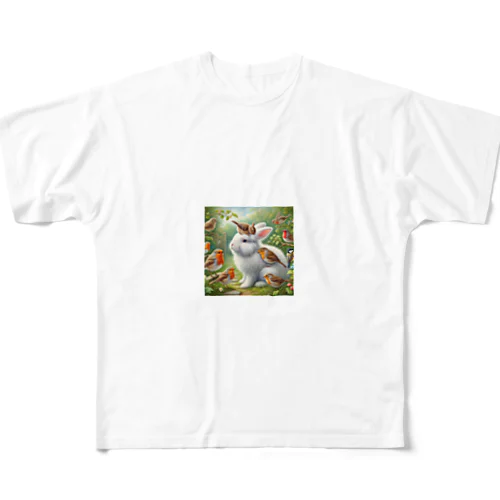 うさぎと小鳥たち④ All-Over Print T-Shirt