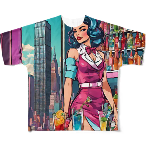 🌃摩天楼バー🍸美女✨ フルグラフィックTシャツ