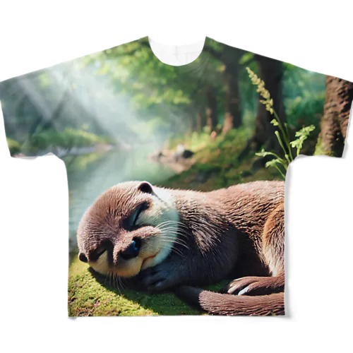 お昼寝カワウソ フルグラフィックTシャツ