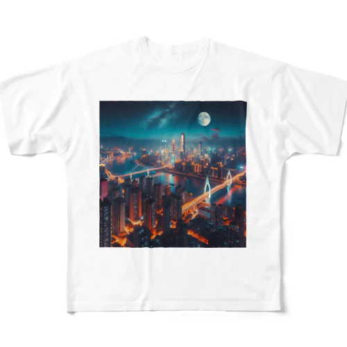 月夜に輝く未来都市 フルグラフィックTシャツ