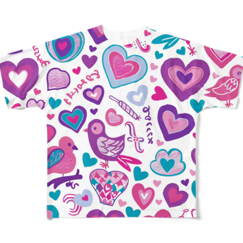 ハート　ピンク　赤　紫　水色　可愛い　鳥 All-Over Print T-Shirt